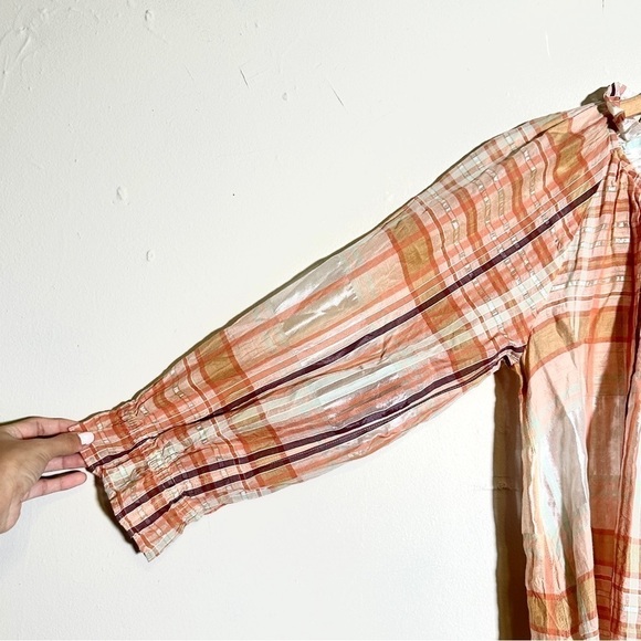 Madewell Wilton Plaid Print Tie-Neck Ruffle Sleeve Silk Blend Top Size Small - Picture 5 of 15